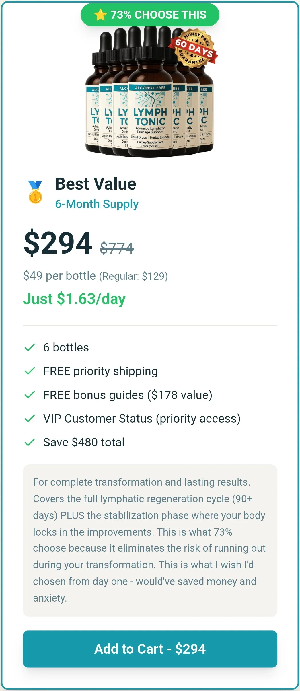 Lymph Tonic™ 6 bottles pricing
